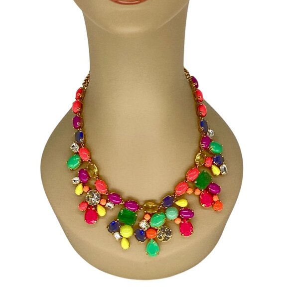 J Crew Colorful Statement Bib Necklace Multi Stone 16-18in Adjustable - Picture 2 of 5